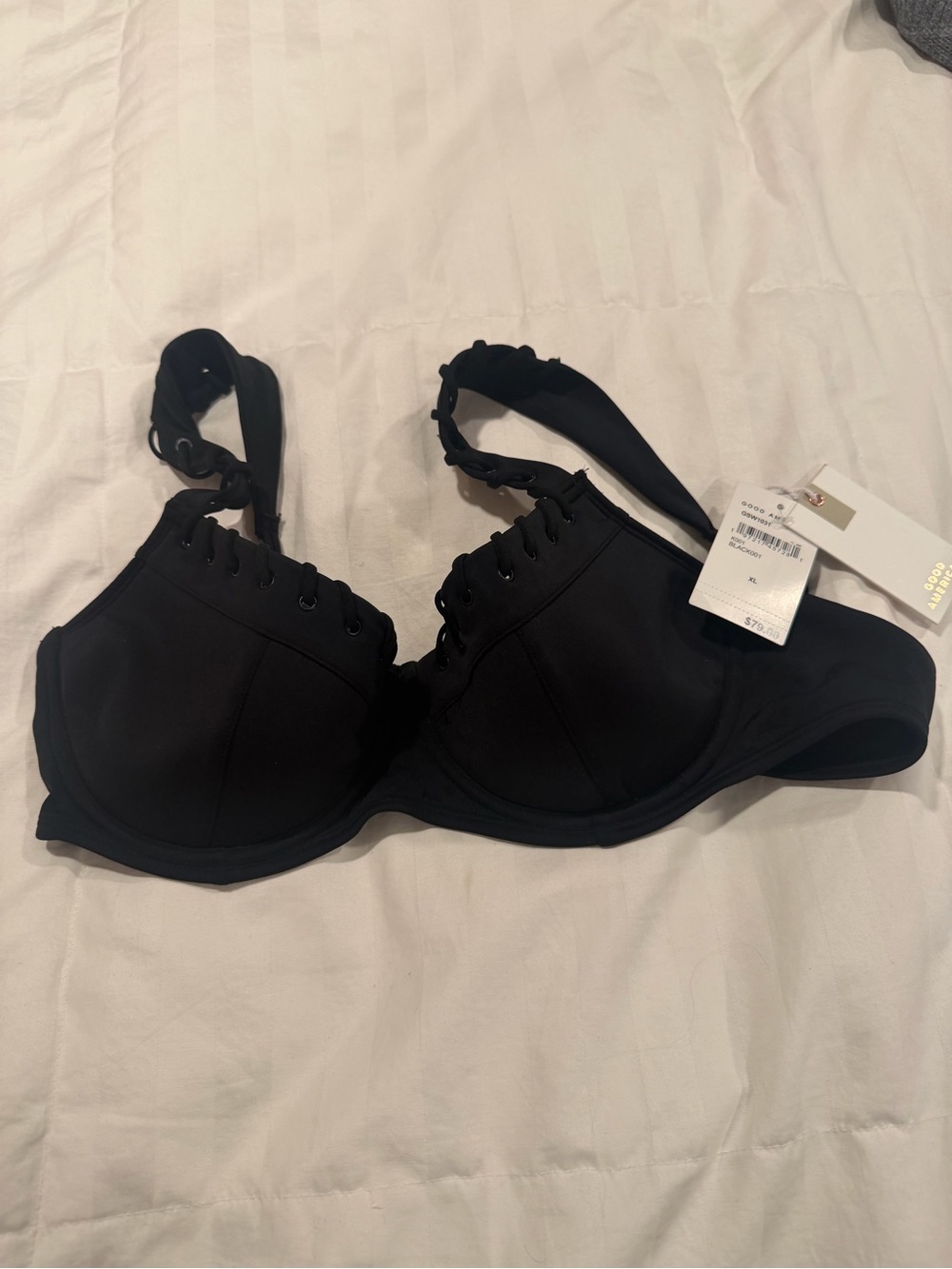 Good American Black Lace-Up Underwire Bikini Top
